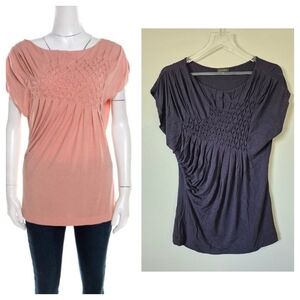 Escada Estrelle Silk Blend Ruched Stretch Jersey Knit Top, Navy Blue, Size M